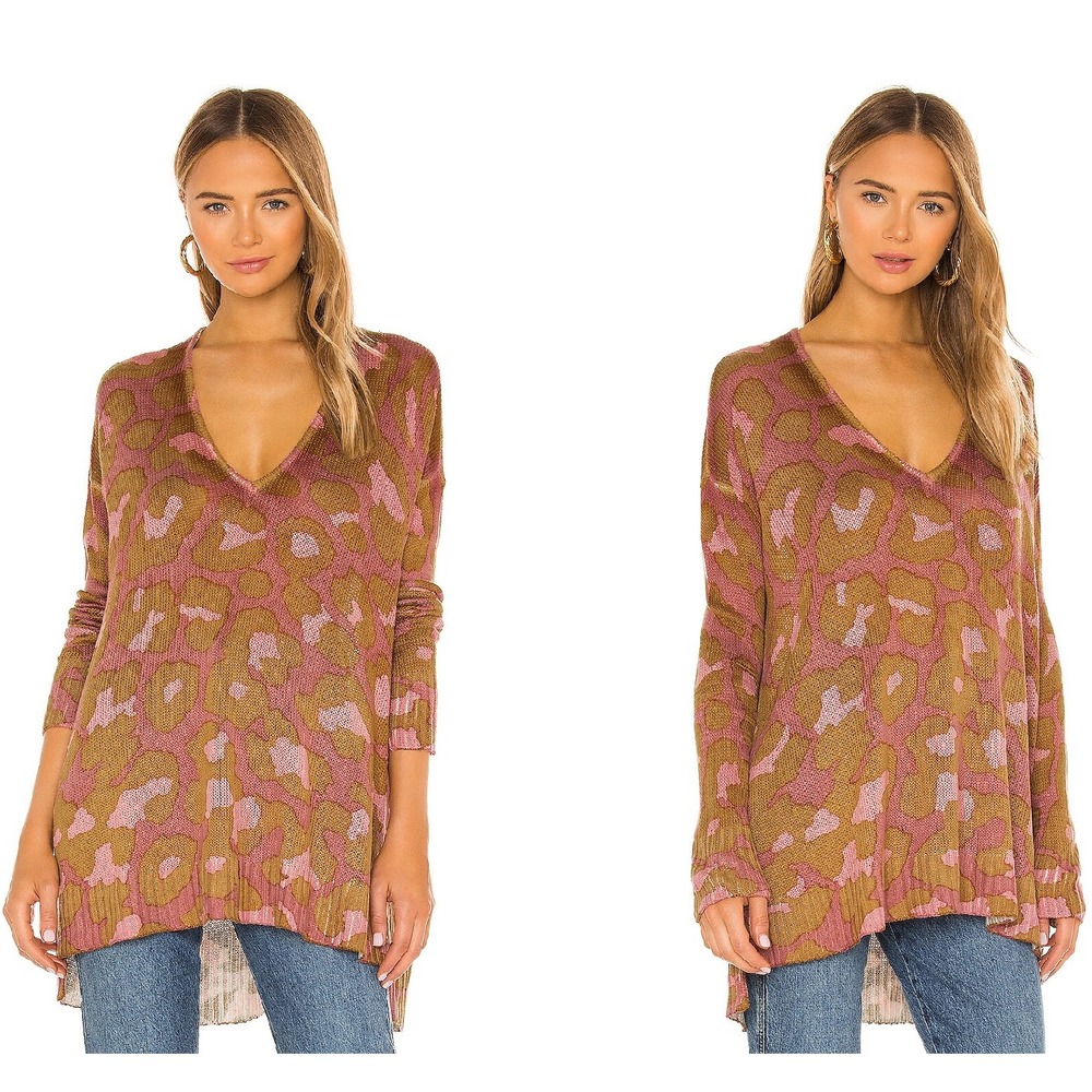 Revolve Show Me Your Mumu Rosy Leopard Knit Hug Me Sweater Boho Size SM